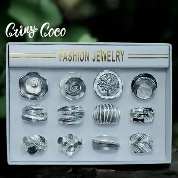 

Cring Coco 12 Pieces Best Friend Adjustable Enamel Geometric Rings Sets for Women Female Tree Ring Set Woman's Accesories Girls