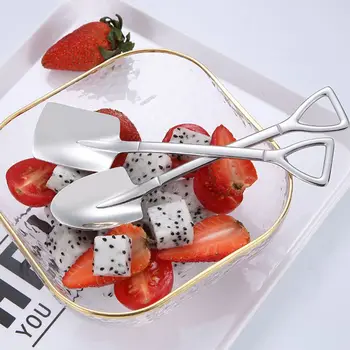 

304 Stainless Steel Shovel Shape Spoon Cute Flat Pointed Shovel Spoon Dessert Cake Ice Cream Watermelon Long Handle Spoon