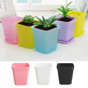 

Flower Pot Multi-Meat Basin Square Planters with Tray Mini Creative 8*7cm Black White Plastic Soil Accessories Plant Care Vase