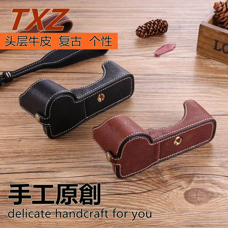 

Handmade Cowhide Txz Origional Applicable Sony A7rm2 Camera Bag Mirrorless Camera A7iis Semi-Case Genuine Leather