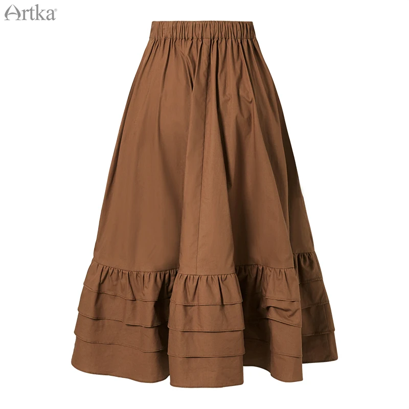ARTKA 2019 Новая Осенняя Женская юбка 100% хлопок сплошной цвет Элегантная
