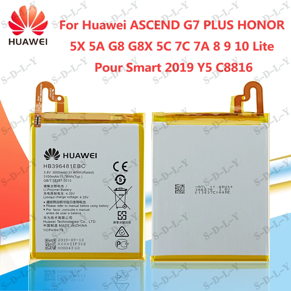 Huawei HB396481EBC 100% качественный аккумулятор ASCEND G7PLUS HONOR 5X 5A G8 G8X 5C 7C/7A 8 9 10 Lite Pour Smart 2019 Y5
