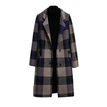 New Winter Plaid Woolen Coat Women Plus size Warm Long Wool Blend coat Elegant Ladies Single-breasted Wool jacket Overcoat 5XL