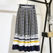 Рождественские плиссированные юбки женские Летние Осенние винтажные юбки с принтом в горошек Юбки-миди с высокой талией для девочек