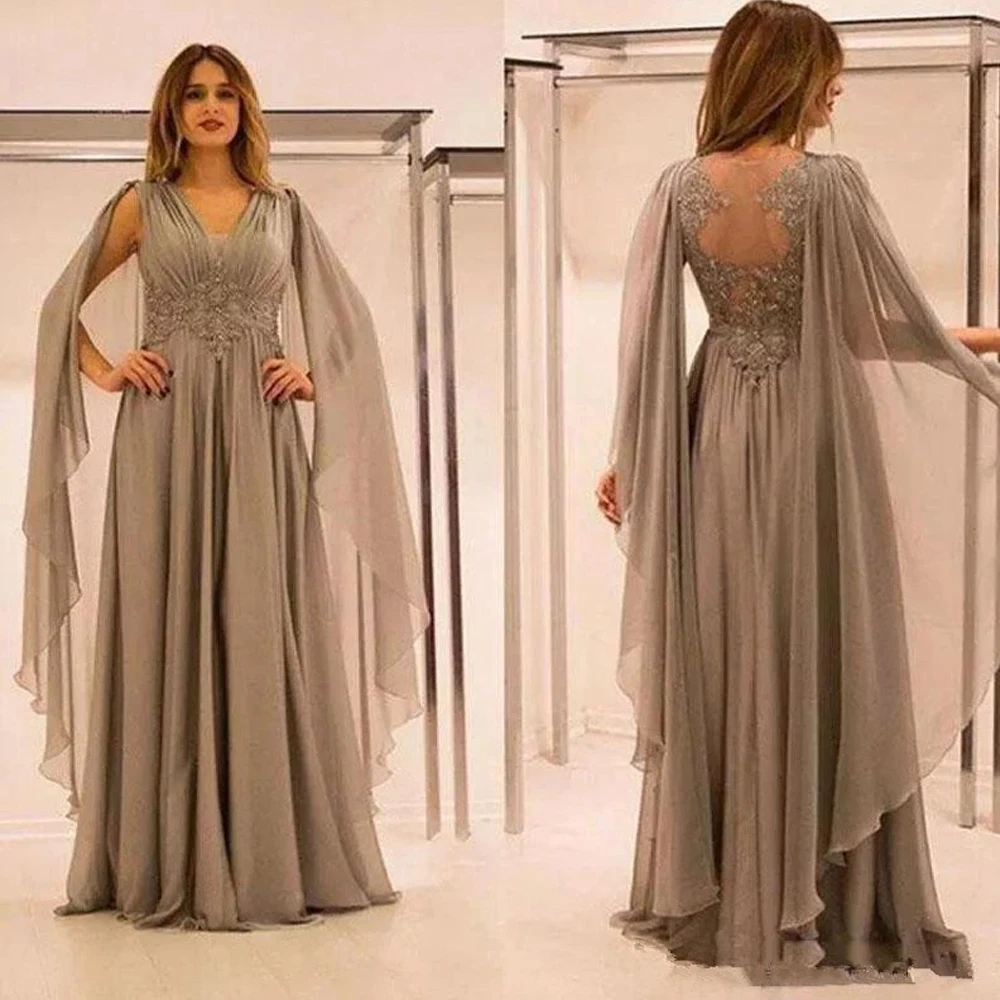 Vestidos de mรฃe da noiva, plus size, 2019, linha a, decote em v, chiffon, apliques de contas, formal, noivo longo para casamento