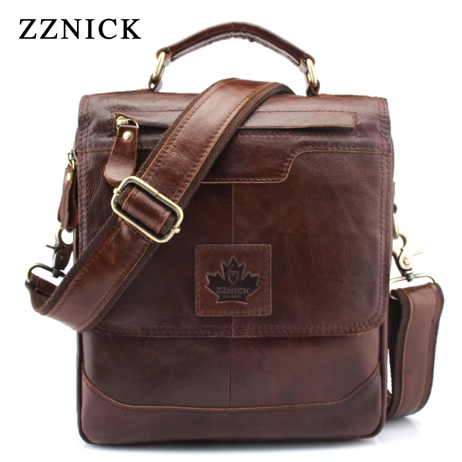 

ZZNICK 2018 New Vintage Cow Leather Bags For Men Genuine Leather Messenger Bag Men's Bag Shoulder Bags iPad Holder -6906#