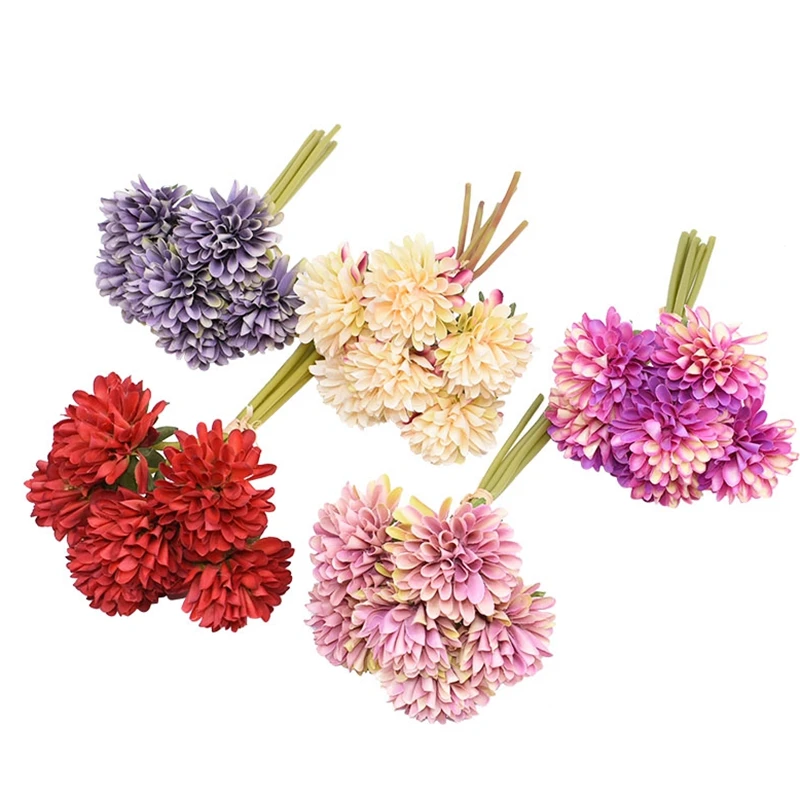 6Pcs/bunch Silk Chrysanthemum Flower Bouquet Artificial Silk Flowers for Home Wedding Decoration Silk Hydrangeas Fake Gerbera