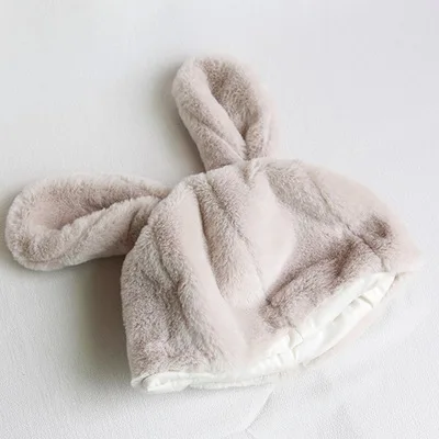 Beige CoolCheer зимняя теплая плюшевая шапка шапочки японский простой утолщенный берет с заячьими ушками Выходная шляпа шапочки шапки - Цвет: Beige