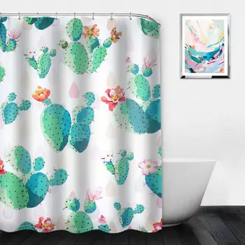 

Cactus Flowers Shower Curtain for Women Ladies Girls Polyester Fabric Waterproof Decorative Bathroom Curtain with Hooks