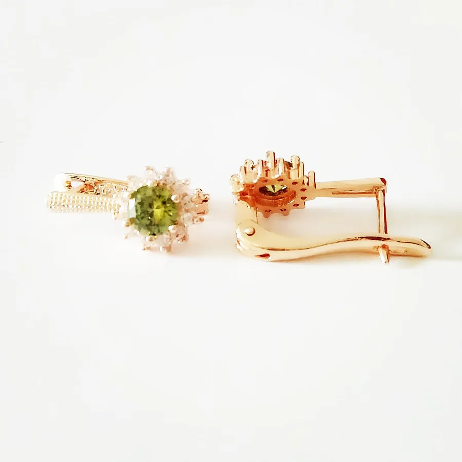 Женский ювелирный комплект из колье и серёг с зеленым фианитом|fashion jewelry set|jewelry