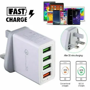 

4 Multi-Port Fast Quick Charge QC 3.0 USB Hub Wall Charger Adapter UK Plug