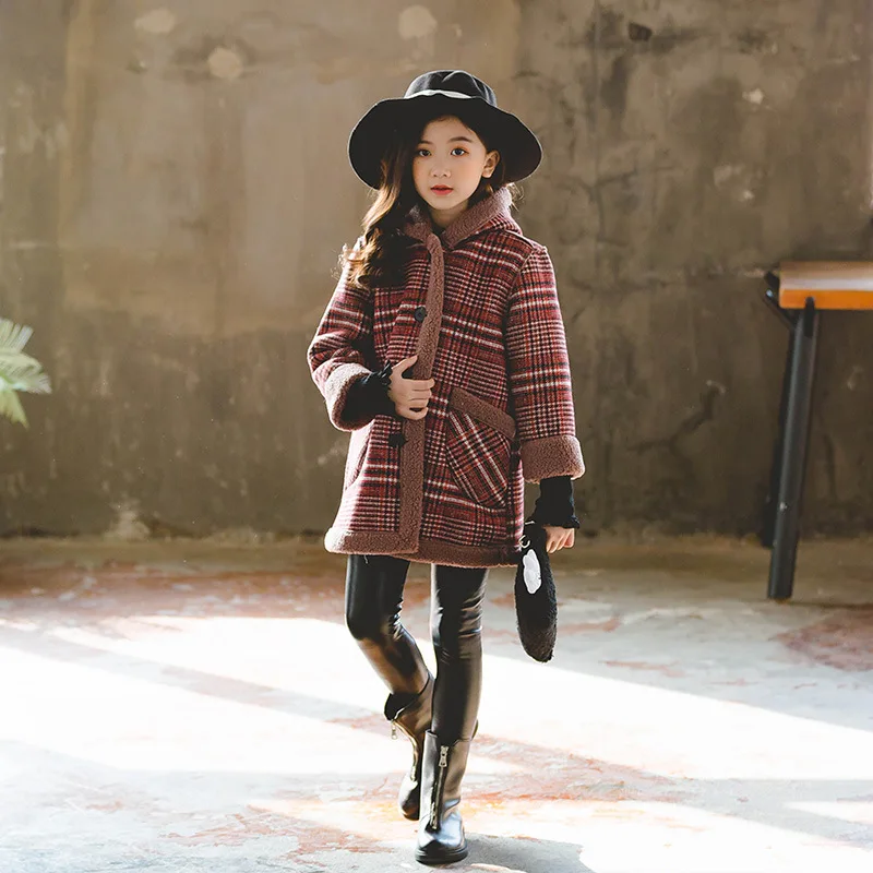 Шерстяная куртка для девочек осень-зима, Новая корейская модная детская Толстая шерстяная зимняя куртка - Цвет: Красный