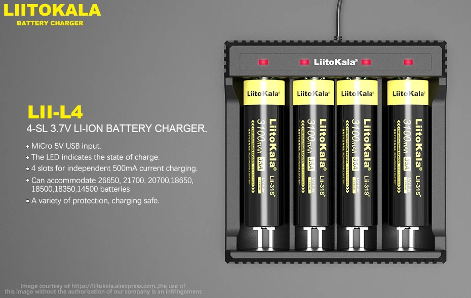 LiitoKala Lii-L4 18650 зарядное устройство 3,7 в перезаряжаемая батарея зарядное устройство 4 слота для электронной сигареты 18650 26650 21700 батареи