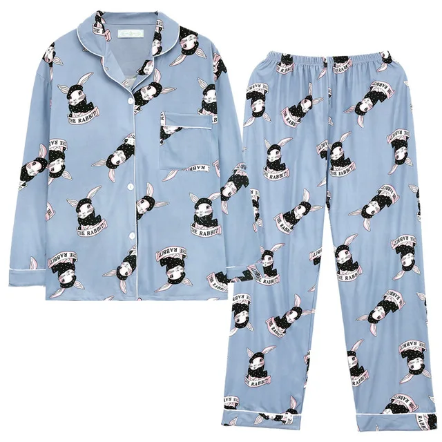 Женская милая Пижама с рисунком кролика, наборы, Осень-зима, длинные штаны, хлопок, Мультяшные сексуальные пижамы, Женская домашняя одежда с животными, Женское ночное белье