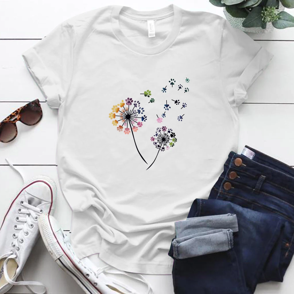 Color Dandelion Printed Tshirt Women S-5xl Plus Size Summer Funny Tshirt Tee Shirt Femme Short Sleeve Tops Women Clothing 2020