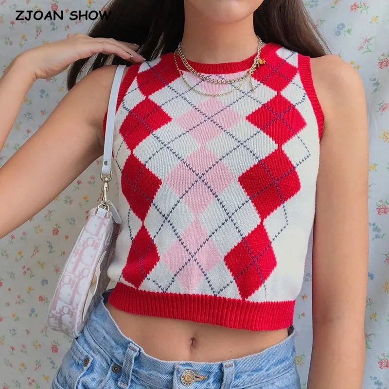 Knitted Sweater Vest Women Streetwear 