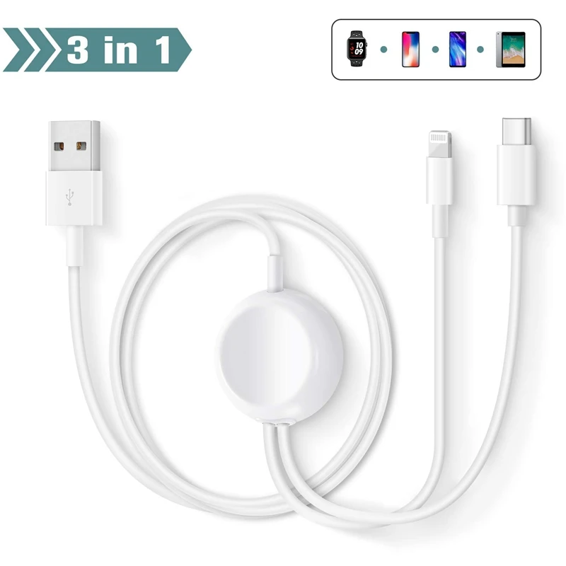 3 в 1 Беспроводное зарядное устройство для Apple Watch Series 1 2 3 4 USB Магнитный зарядный кабель 1,2 метр для iPhone 5 6 7 8 X/plus ipad