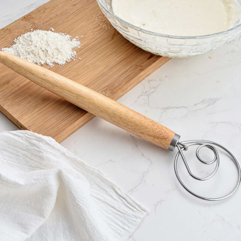 Brotteig Schneebesen - Danish Dough Whisk zum Rühren von Brotteigen I  stabiler Holzgriff & robuste Metallstäbe I Fairment