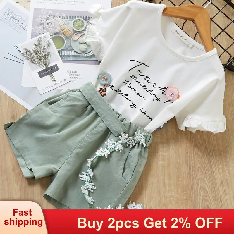 Повседневная летняя одежда для девочек изысканные наряды новые комплекты без