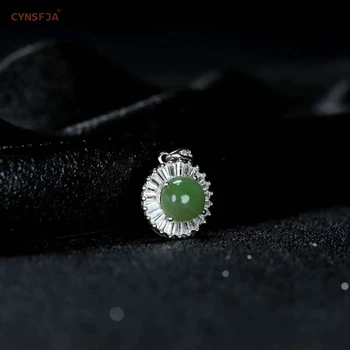 

CYNSFJA New Real Certified Natural Hetian Jasper 925 Sterling Silver Amulets Gemstone Green Jade Pendants Necklace Best Gifts