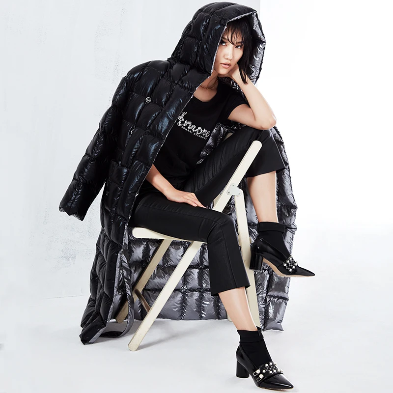 

Fashion Tide New Autumn And Winter Fashion Women Darkdown Coat Hooded Belts Sliver And Black Two Side WJ12511L Windbreaker