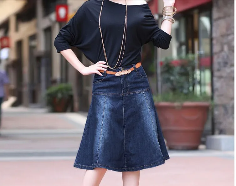 Plus Size XS- 6XL 7XL Pockets Jeans Pleated Skirts Women Clothing A-line High Waist Knee-Length Denim Skirts for Girls CD33