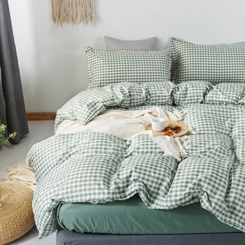 

Green Plaid Bedding Sets,220×240 Duvet Cover Set Pillowcase 3pcs,135×200 Child Quilt Cover,Queen King Blanket cover，Green sheets