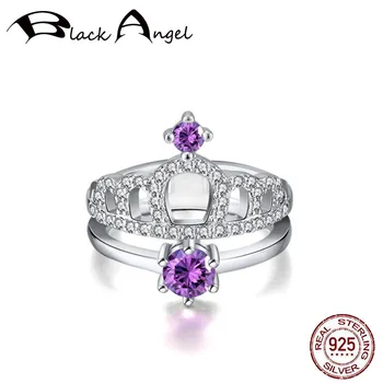 

Double Layer 925 Sterling Silver Purple Zircon Luxury Crown Ring For Women 925 Silver Fine Jewelry Wedding Gift