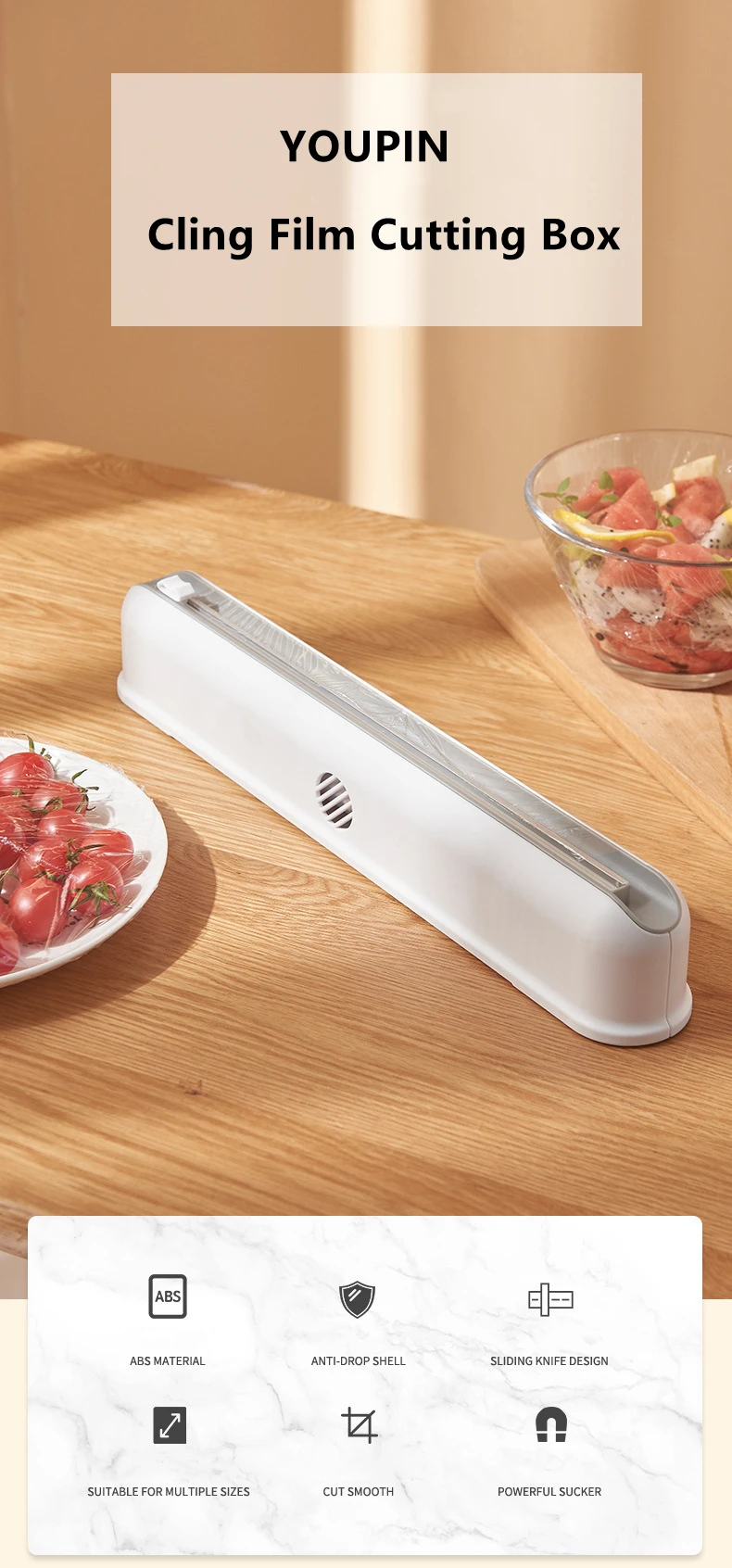 Xiaomi Cling Film Cutting Box Wall-mounted Suction Cup description image