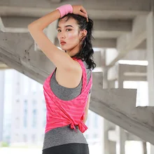 Спортивный жилет женский для бега фитнеса без рукавов Футболка женская двухслойная блузка топы свободного покроя Верхняя одежда йога повседневная 18192