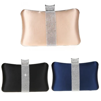 

Womens Jane Satin Diamante Clutch Rhinestone Evening Bridal Prom Party Handbag Crossbody Purse Chain Bag