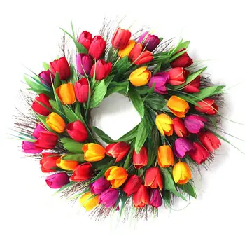 

Door Wreath Artificial Flower Simulation Tulip Wreath Door Wall Ornament Garland Wreath For Wall Window Party Decor