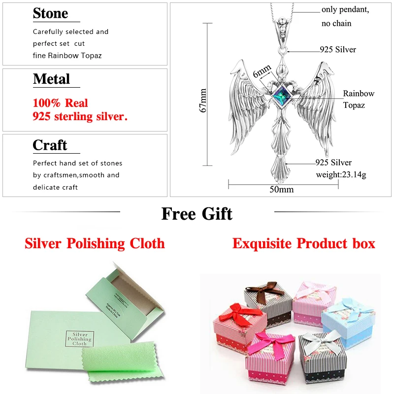 SzjinAo Luxury Elegant Angel Solid 925 Sterling Silver Sapphire Pendant September Birthstone Fine Jewelry Women Accessories