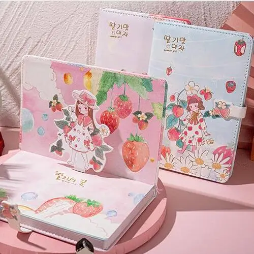 

"Strawberry Girl" Cute Faux Leather Cover Diary Students Notebook Notepad Journal Memo Stationery Gift