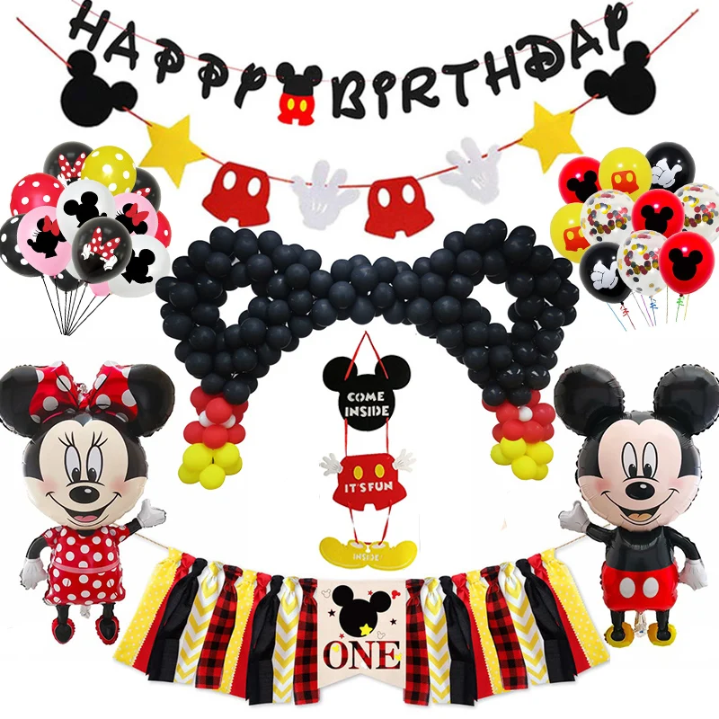 Mickey Mouse Birthday Decorations Set Birthday Banner Inspired Balloon Package for Kids Favor Disposable Dinnerware Supplies