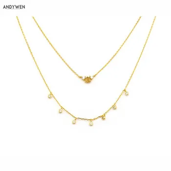 

ANDYWEN 925 Sterling Silver Gold Bouble Layer Moon And CZ Necklace 2020 Zircon CZ Charm Long Chain Chocker Women Luxury Jewelry