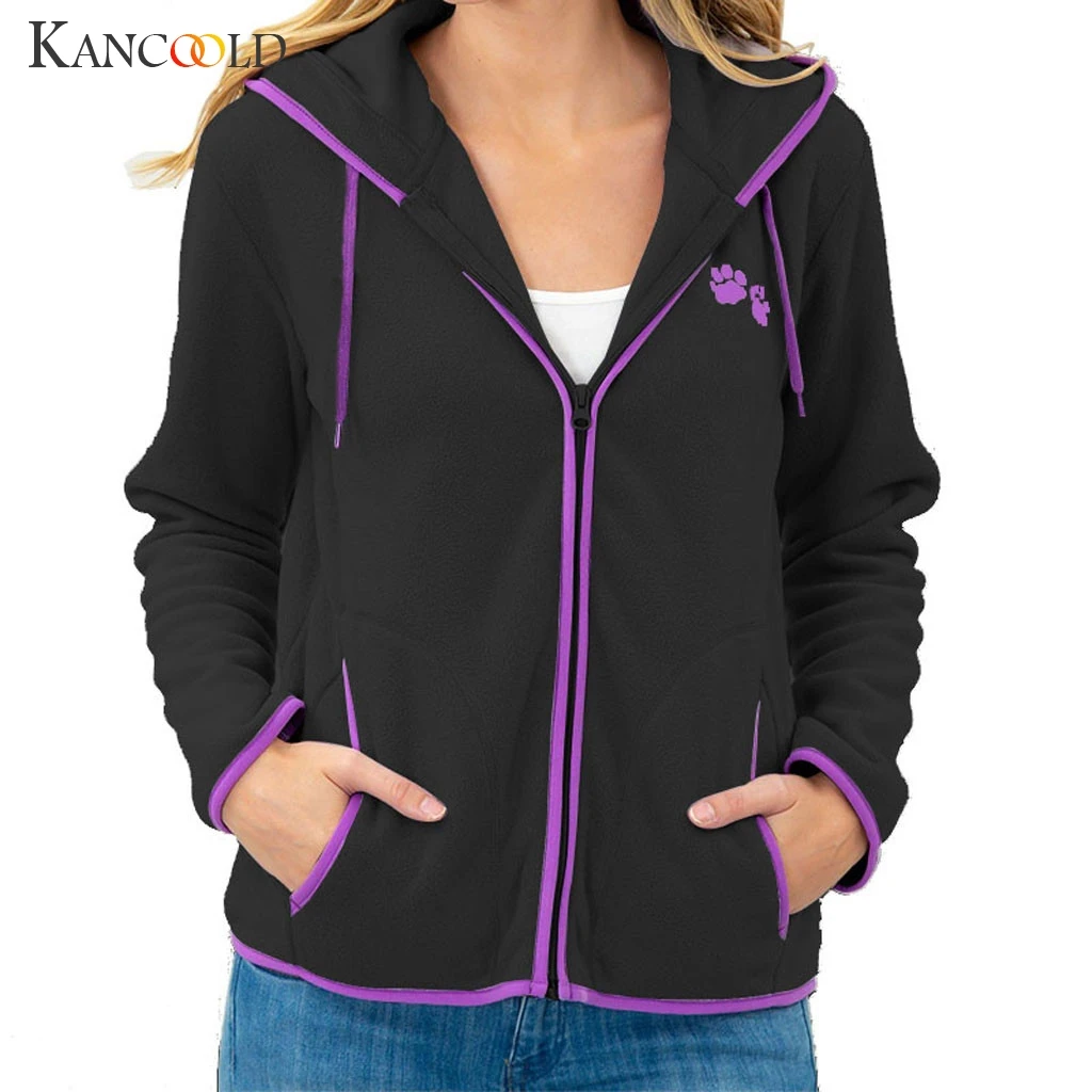 

KANCOOLD coats Women Fashion Tops Zipper Cat Claw Print Long Sleeve Pockets Outwear Fleece new coats and jackets women 2019AUG13