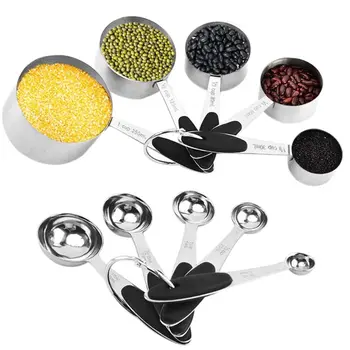 

10pcs Stainless Steel Measuring Cups Spoons Set with Silicone Handle for Baking K1MF