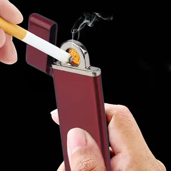 

USB Rechargeable Lighter Windproof Double Arc Cigarette Lighter Novelty Metal Flameless Charging Ultra-Thin G-Sensor Lighter