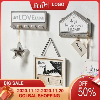 

Wall Hanging Wood Key Hanger Holder Organizer Rectangle House Shape Rack Hooks Coat Home Decoration keychain key hook
