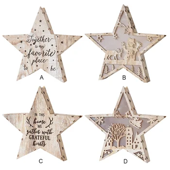 

Nordic Wind Wooden Hollow Star Shape Christmas Luminous Five Pointed Light Box Desktop Ornament Lamp