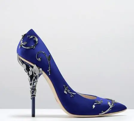 Элегантные шелковые женские туфли-лодочки свадебные туфли на высоком каблуке со стразами и цветком брендовые дизайнерские туфли с острым носком женские туфли на высоком каблуке - Цвет: as picture
