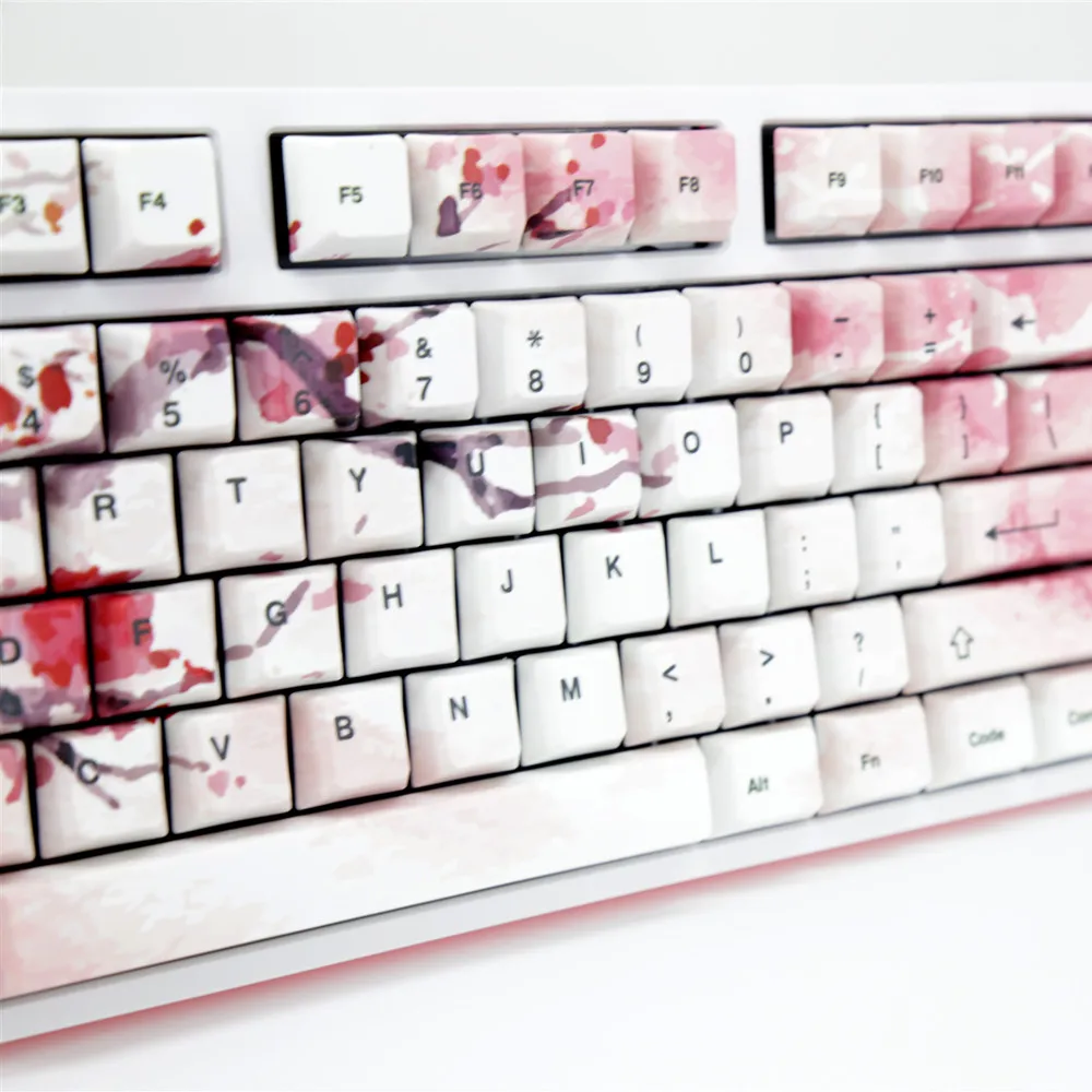  Cherry Blossom Keycaps Full Set Mechanical Keyboard Keycaps PBT 5 Face Dye-Sublimation Keycap For A