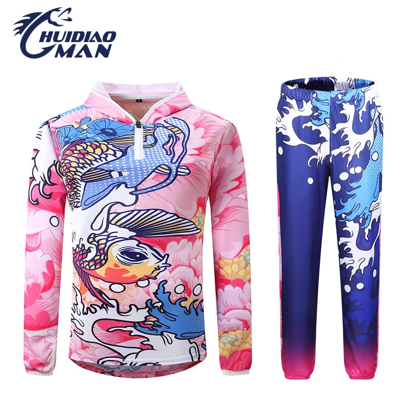 

Carp Fishing Clothes Set UV Quick Drying Breathable Comfortable Large Size Sun Protection Hooded Clothing Men Women Ropa pants