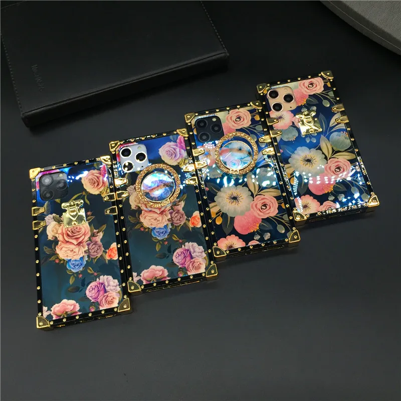 

Luxury Glitter Square Case for iPhone 11 PRO MAX Holder Cover Flower Phone Cases for iphone X XS Max XR 7 8 Plus 6 6S Plus Coque
