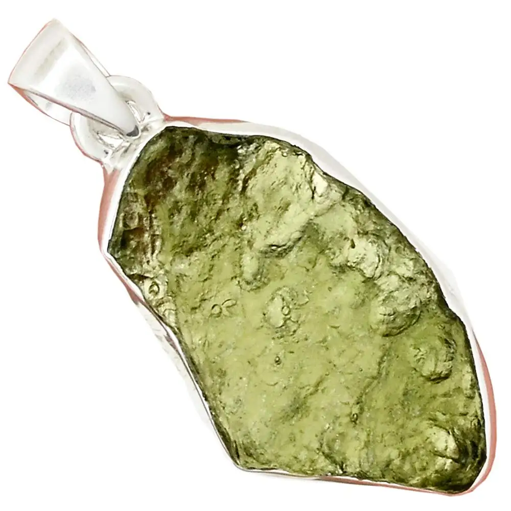 

Genuine Czech Moldavite Pendant 925 Sterling Silver,40 mm,AP6796
