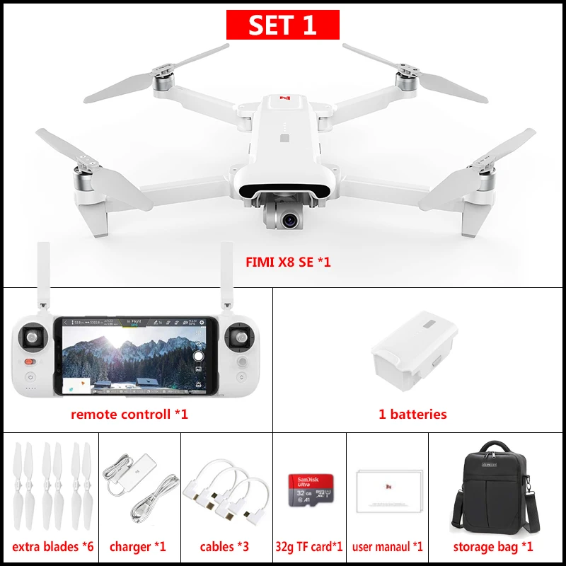FIMI X8SE 5 км Диапазон FPV 3-осевому гидростабилизатору 4K Камера 33 минут полета gps дрона с дистанционным управлением игрушки в подарок - Цвет: 1 battery set