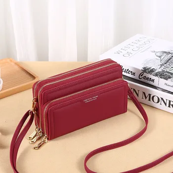 

2020 new lady long wallet double layer double zipper large capacity clutch multifunctional fashion shoulder bag