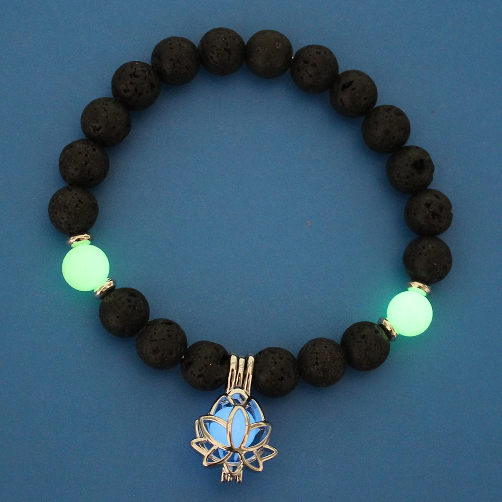 Blue Green Светящийся в темноте лунный цветок лотоса в форме шарма браслет натуральный камень светящиеся флуоресцентные браслеты женские классические ювелирные изделия - Окраска металла: Blue Green