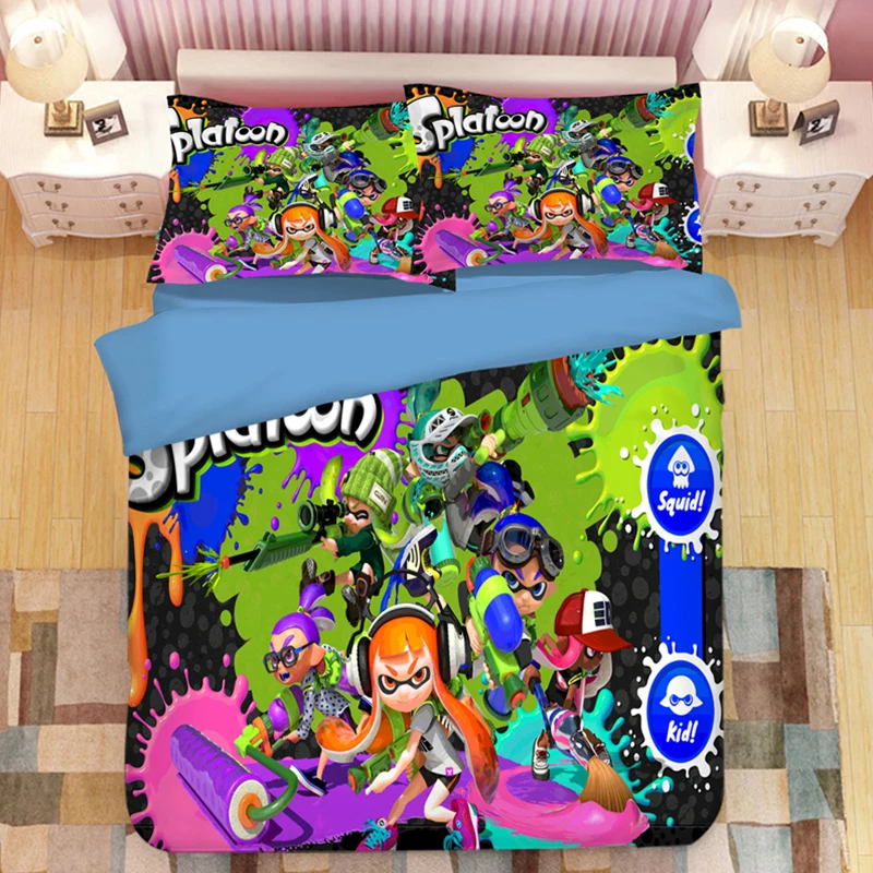 Splatoon мультяшный Комплект постельного белья, пододеяльники, наволочки Splatoon, 2 игровые одеяла, Комплект постельного белья s, постельное белье, Комплект постельного белья